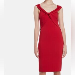 Elegant Lined Red Knot-Front Midi Dress Medium